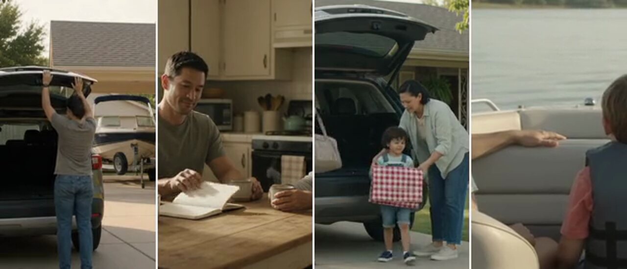 A documentary sequence connecting family life at home, a planning table, an everyday vehicle, and safe boating on a Texas lake